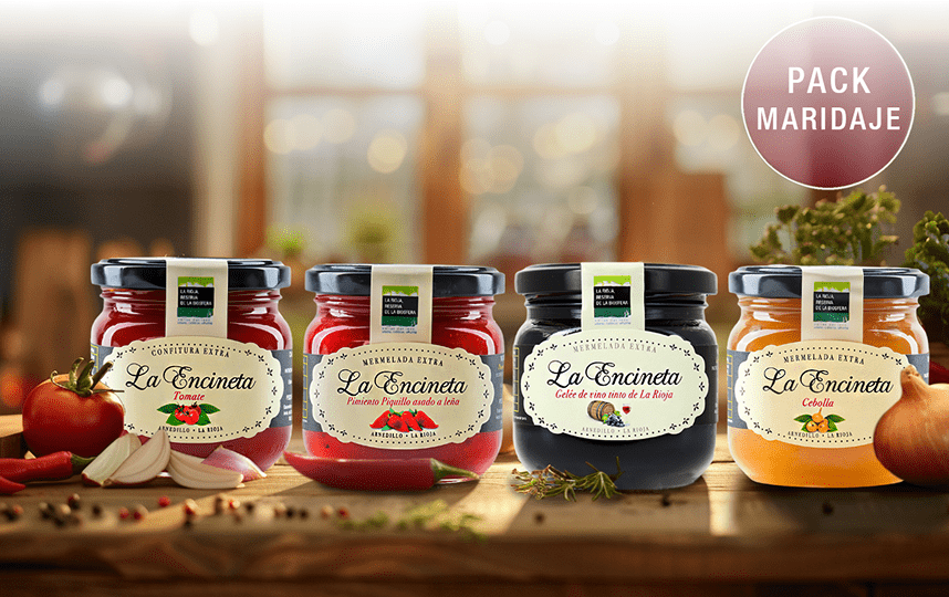 Surtido de mermeladas para maridaje La Encineta con variedades saladas y gourmet